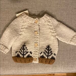 Huggalugs Cozy Knit Infant Jacket - Cream and Brown